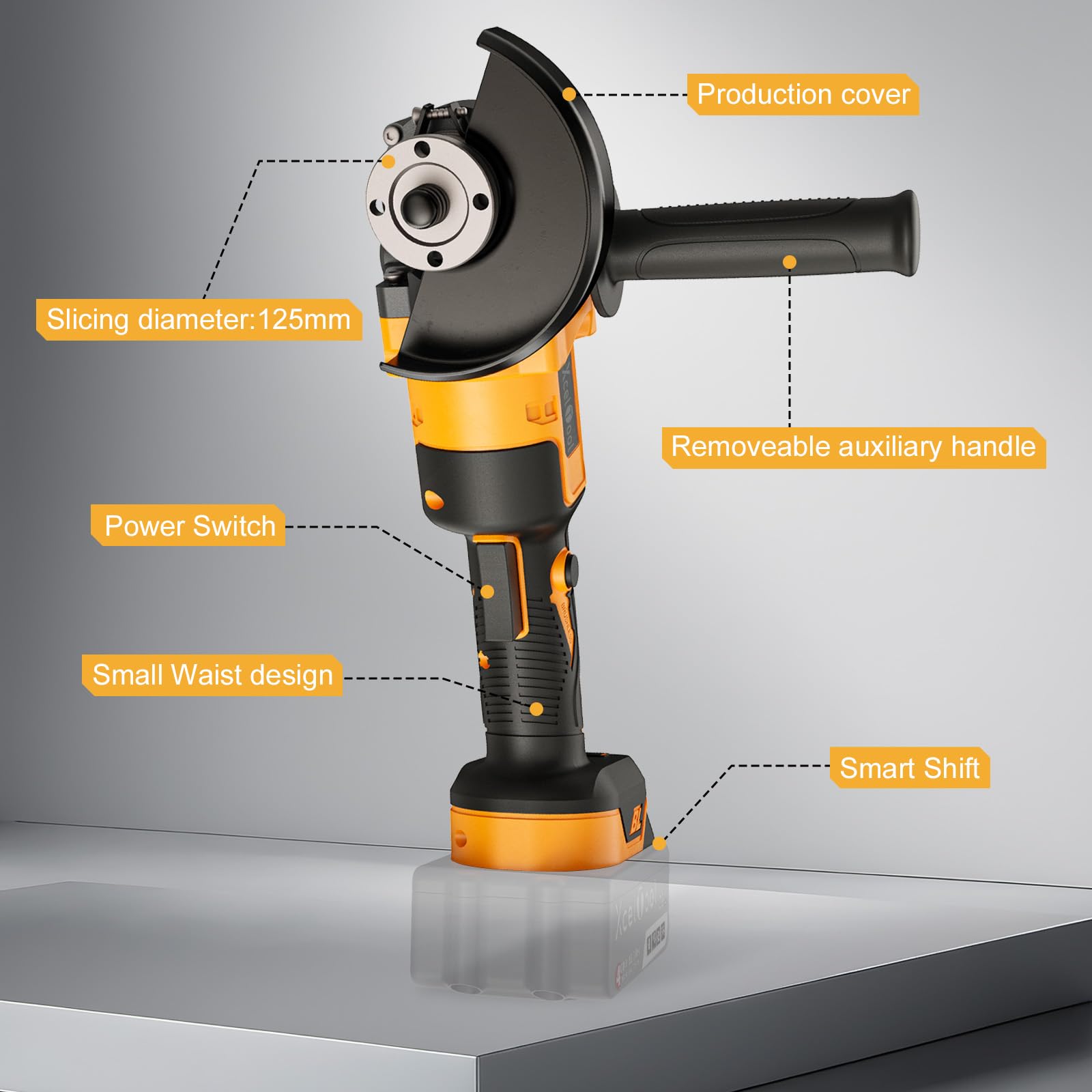 Cordless Angle Grinder,125mm Brushless Battery Grinders for 20V MAX Battery (Battery Not Included), 8500RPM Power Tool with 2-Position Adjustable Handle, for Cutting, Grinding and Polishing