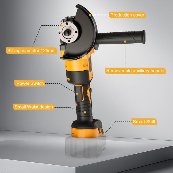 Cordless Angle Grinder,125mm Brushless Battery Grinders for 20V MAX Battery (Battery Not Included), 8500RPM Power Tool with 2-Position Adjustable Handle, for Cutting, Grinding and Polishing