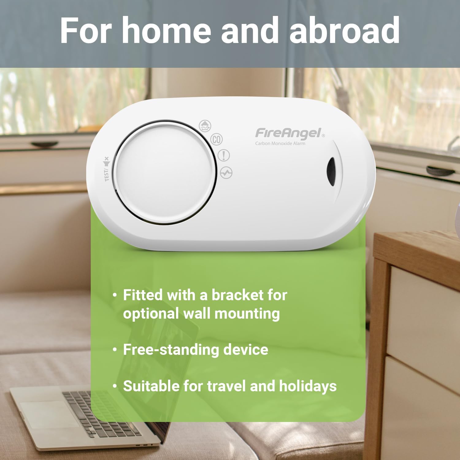 FireAngel Carbon Monoxide Detector 10-Year Life Sealed Battery - FA3820 Carbon Monoxide Alarm for Home and Holiday - Portable CO Alarm - Travel Carbon Monoxide Detector and Monitor - White