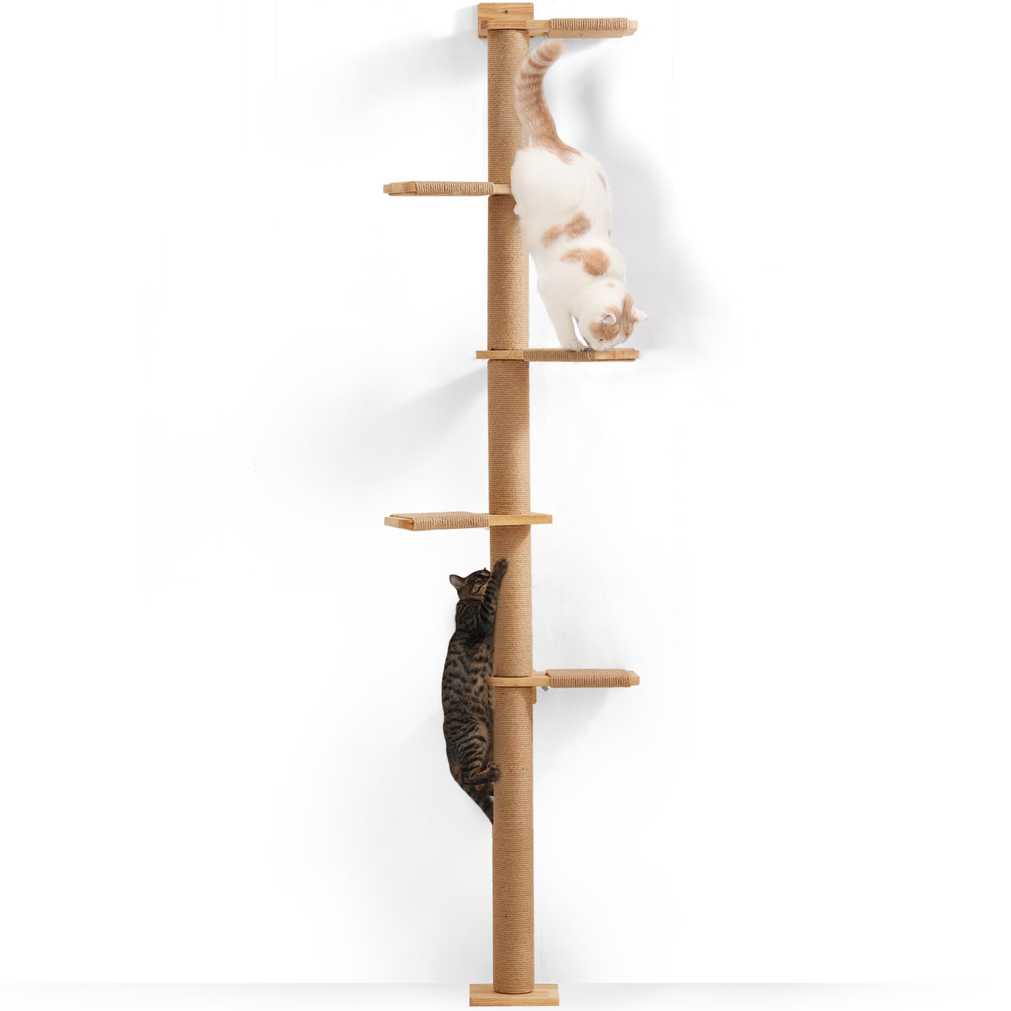 FUKUMARU Tall Cat Tree, 5 Tier Floor to Ceiling Cat Tower, Wall-Mounted Cat Scratching Post, Wild Simulation Cat Wall Shelves, Suitable for Cats
