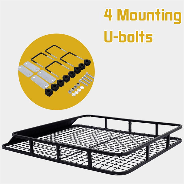 Roof Rack Basket Tray, Steel Luggage Cargo Carrier with Bars & Wind Fairing, Rooftop Luggage Holder for Car SUV Truck Jeep (116-162x99x15cm, 113kg Capacity)