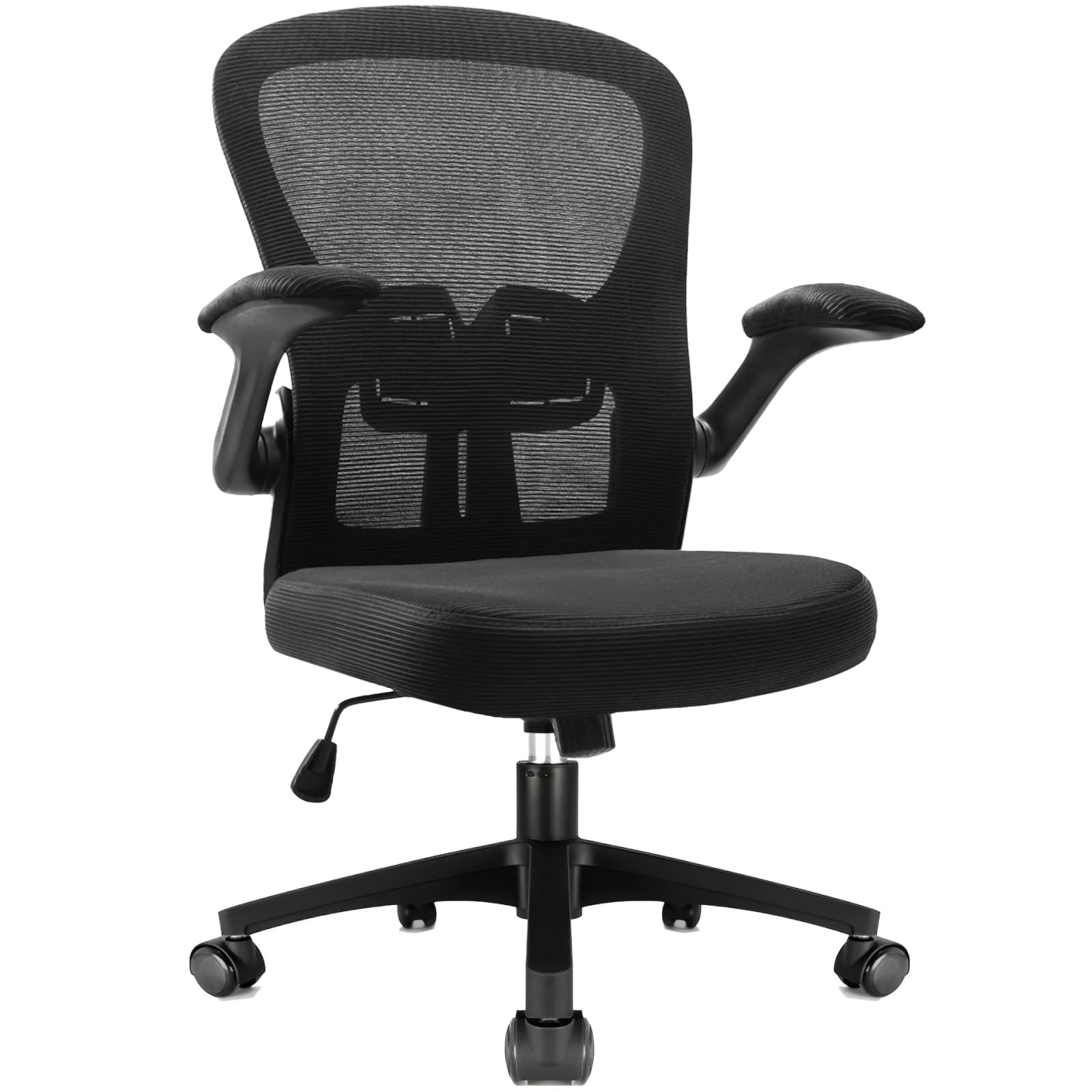 Durrafy Office Chair Ergonomic, Desk With 90 Flip-up Armrests and Lumbar Support, Mid Back Office Desk Chair, Height-Adjustable, Mesh Swivel Chair