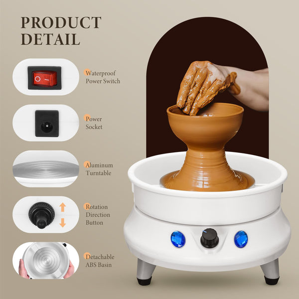 Electric Pottery Wheel, Couleeur 0-200r/min 350W Speed Adjustable Pottery Forming Machine, 15CM Anti-rust Metal Turntable Pottery Wheel with