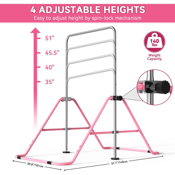 FBSPORT Gymnastics Bar, Folding Horizontal Bar Gymnastics Equipment for Kids Home Training, Expandable Gymnastics Training Bar Junior with Adjustable Height for Girls Boys