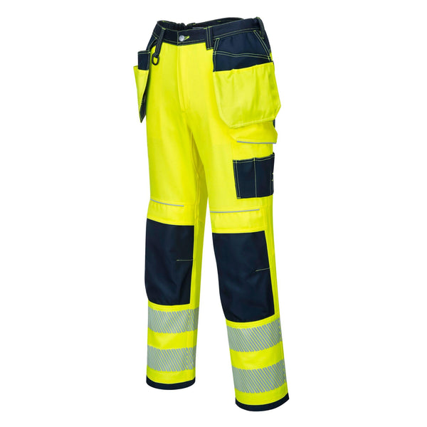 Portwest T501 Mens PW3 Hi Vis Work Trousers - Holster Pocket Workwear Safety Construction Trousers Orange/Black, 34
