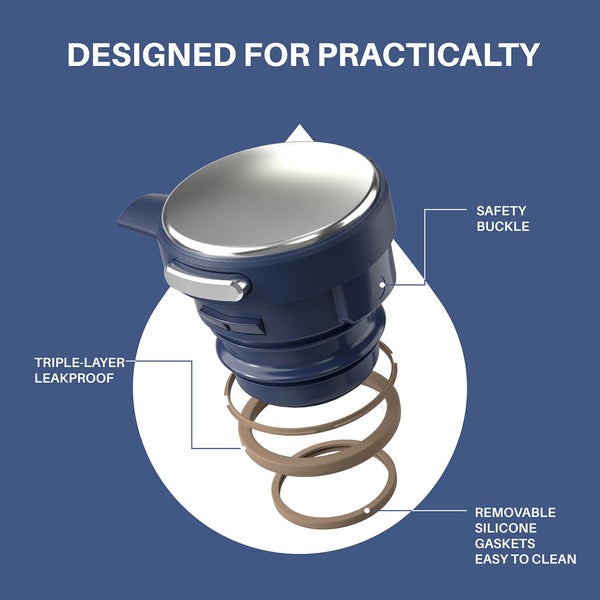 IDEUS Vacuum Insulated Coffee Carafe, 68 oz (2 Liters) Stainless Steel Milk Jug Thermal Tea Pot Hot & Cold Water Beverage Dispenser (Blue)