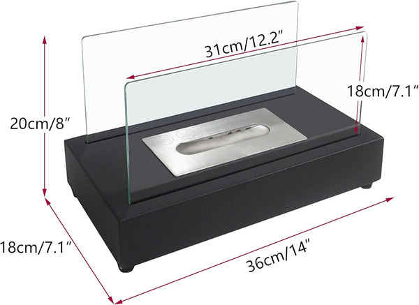 ATR ART TO REAL Tabletop Bioethanol Fireplace,0.5L Tank Large Capacity Bio ethanol Fuel Burner Heater Indoor Outdoor,Portable Table Top Fire Pit,Black