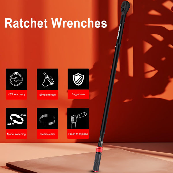 ATsafepro Torque Wrench 3/4 Inch, 100-600 Nm Torque Wrenchs, ±3% Error Accuracy with 48 Teeth Dual-Direction Adjustable for Repair of Car, Truck, Tractor