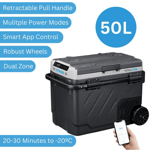 TF-XTREME Portable Refrigerator Fridge Freezer - 12V Electric Car Fridge Cooler for Camping - Motorhome Cool Box 24V Off-Grid Fishing Picnic Van Coolbox Green 50L