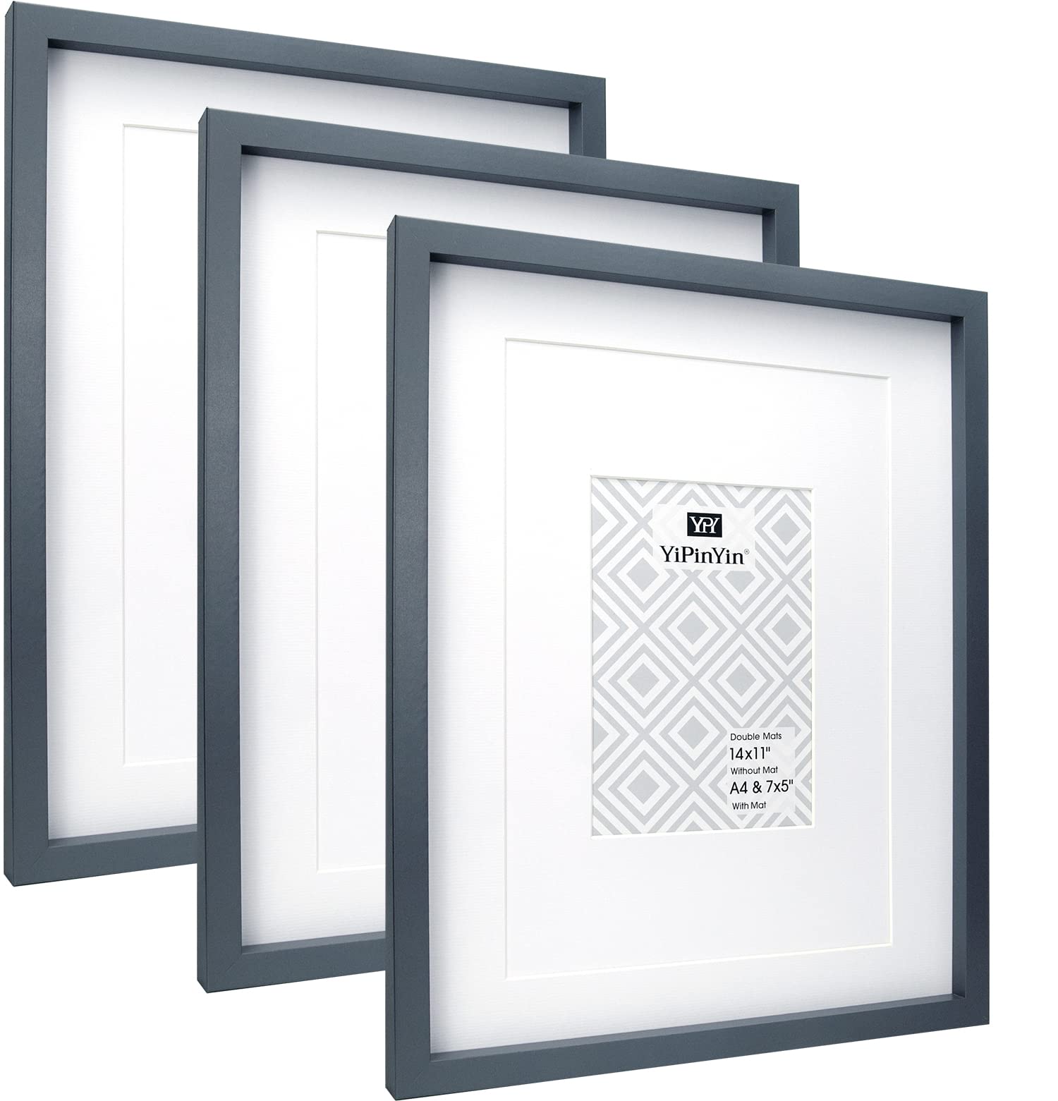 Black 50x70cm Boxed Picture Frames Set of 3 with Mounts for 40x60cm, 70x50cm poster frame with Acid Free mount for 40x60cm photo (Black 3Pack)