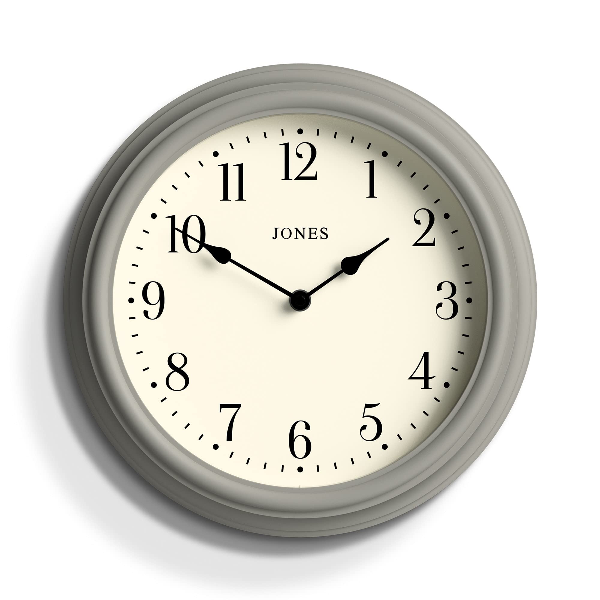 Jones Clocks Venetian wall clock | Classic round clock | 30cm | Grey | Arabic numerals | Traditional design ideal for kitchen, living room or bedroom