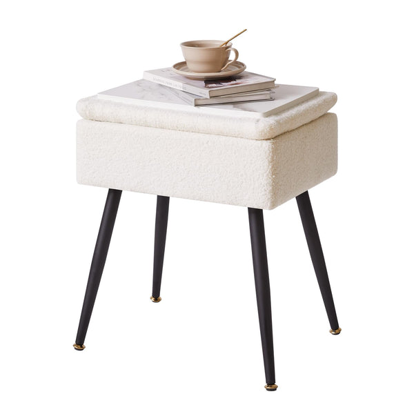 Aibiju Faux Teddy Fur Dressing Table Stool, Rectangular Vanity Stool with Storage, Dressing Table Seat Small Side Table for Makeup Room, Bedroom,