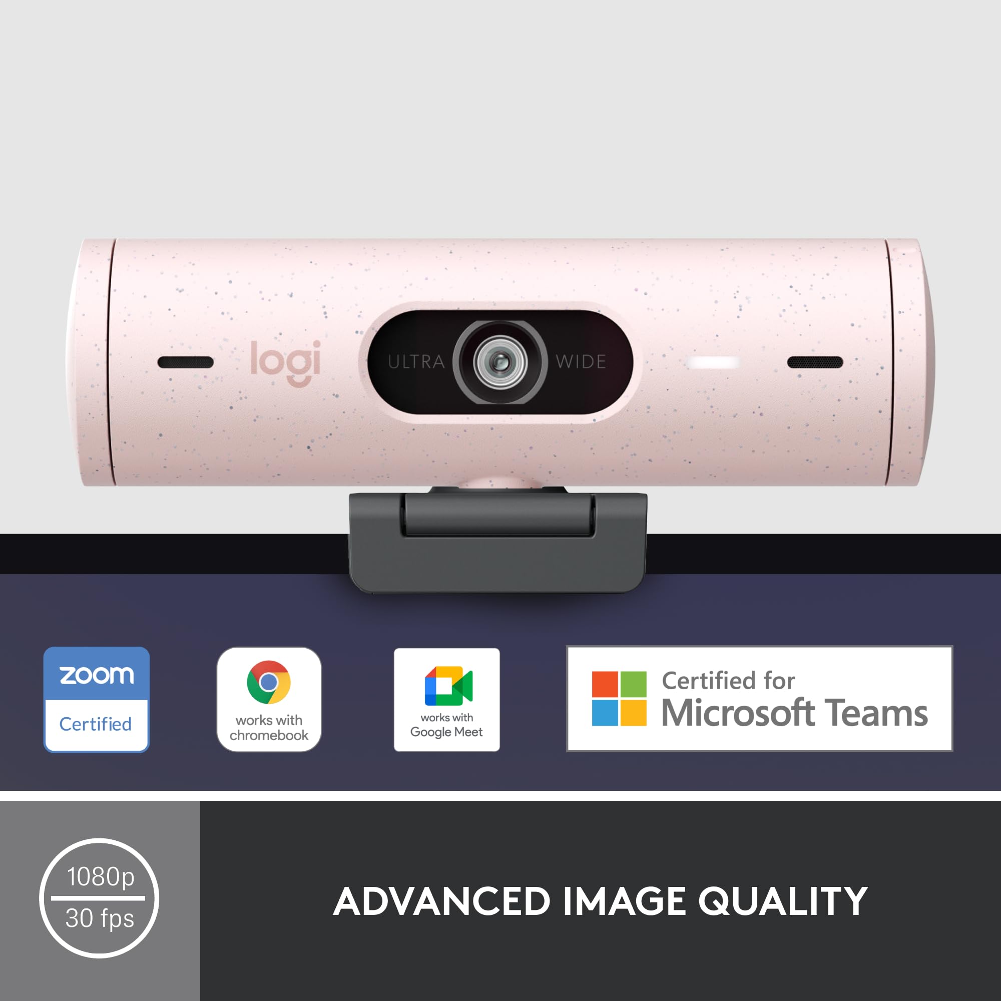 Logitech Brio 500 Full HD Webcam with Auto Light Correction, show Mode, Dual Noise Reduction Mics, Webcam Privacy Cover, Works with Microsoft Teams, Google Meet, Zoom, USB-C Cable, Streaming - White