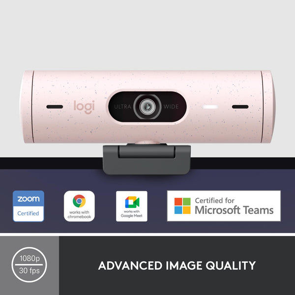 Logitech Brio 500 Full HD Webcam with Auto Light Correction, show Mode, Dual Noise Reduction Mics, Webcam Privacy Cover, Works with Microsoft Teams, Google Meet, Zoom, USB-C Cable, Streaming - White