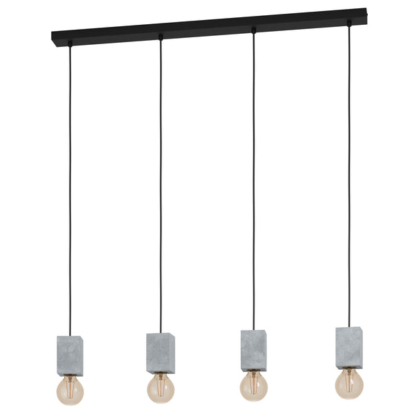 EGLO pendant lamp Prestwick 3, 4-light pendant lamp modern, industrial, pendant lamp made of concrete in grey and metal in black, dining table lamp,