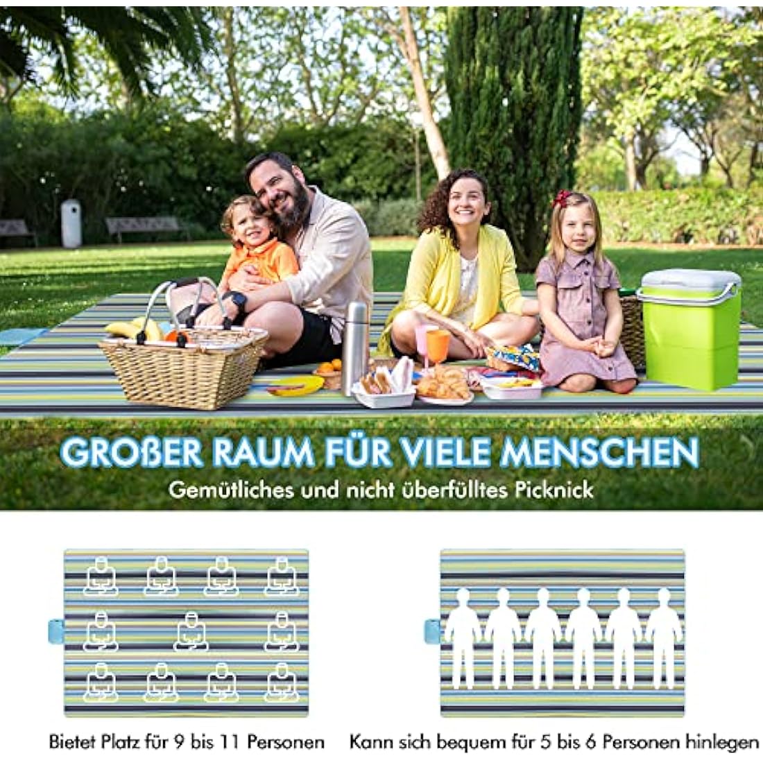 Muyans Extra Large Picnic Blanket 300 x 200 cm, XXL Picnic Blanket Waterproof, Foldable Beach Blanket Washable Picnic Mat with Carry Handle for Garden, Picnic, Beach, Camping