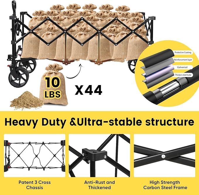 Sekey 200L Folding Festival Trolley with All-Terrain Extra Wide Wheels and Brake, Heavy-Duty Cart Loadable up to 150KG, Patented Four-Directional Foldable Design, Wagon for Beach Camping Outdoor, Grey