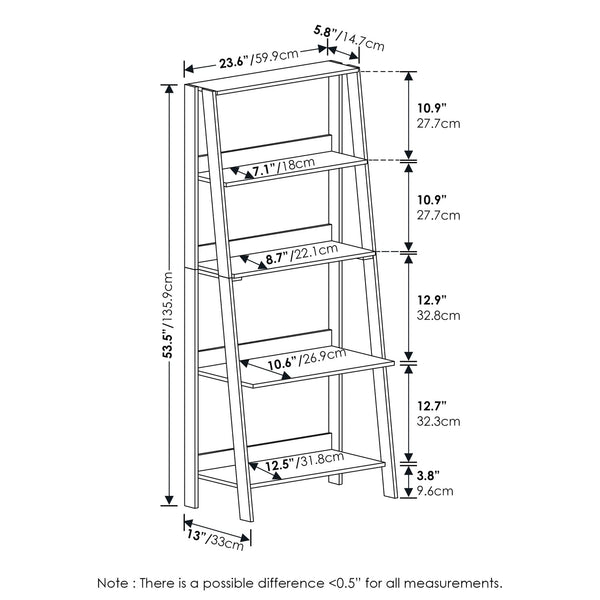 Furinno 5-Tier Ladder Bookcase Display Shelf, French Oak