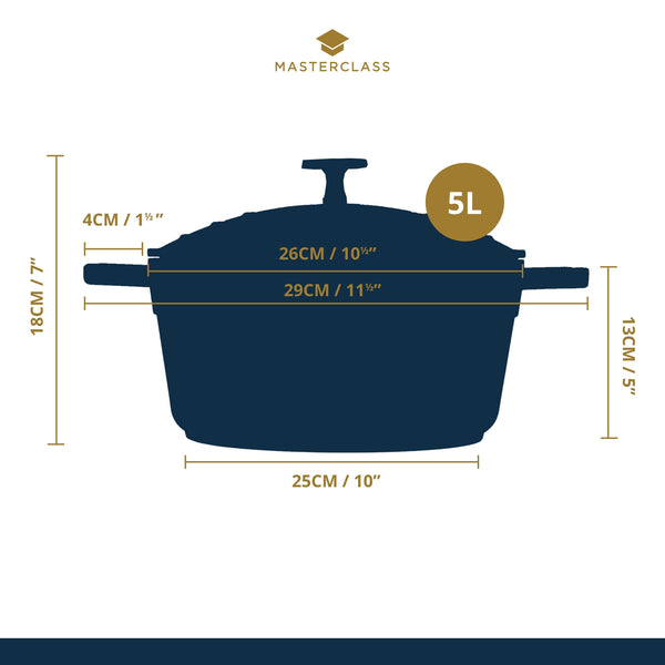MasterClass Casserole Dish With Lid, Medium 4L/24 cm, Lightweight Cast Aluminium, Induction Hob And Oven Safe, Black