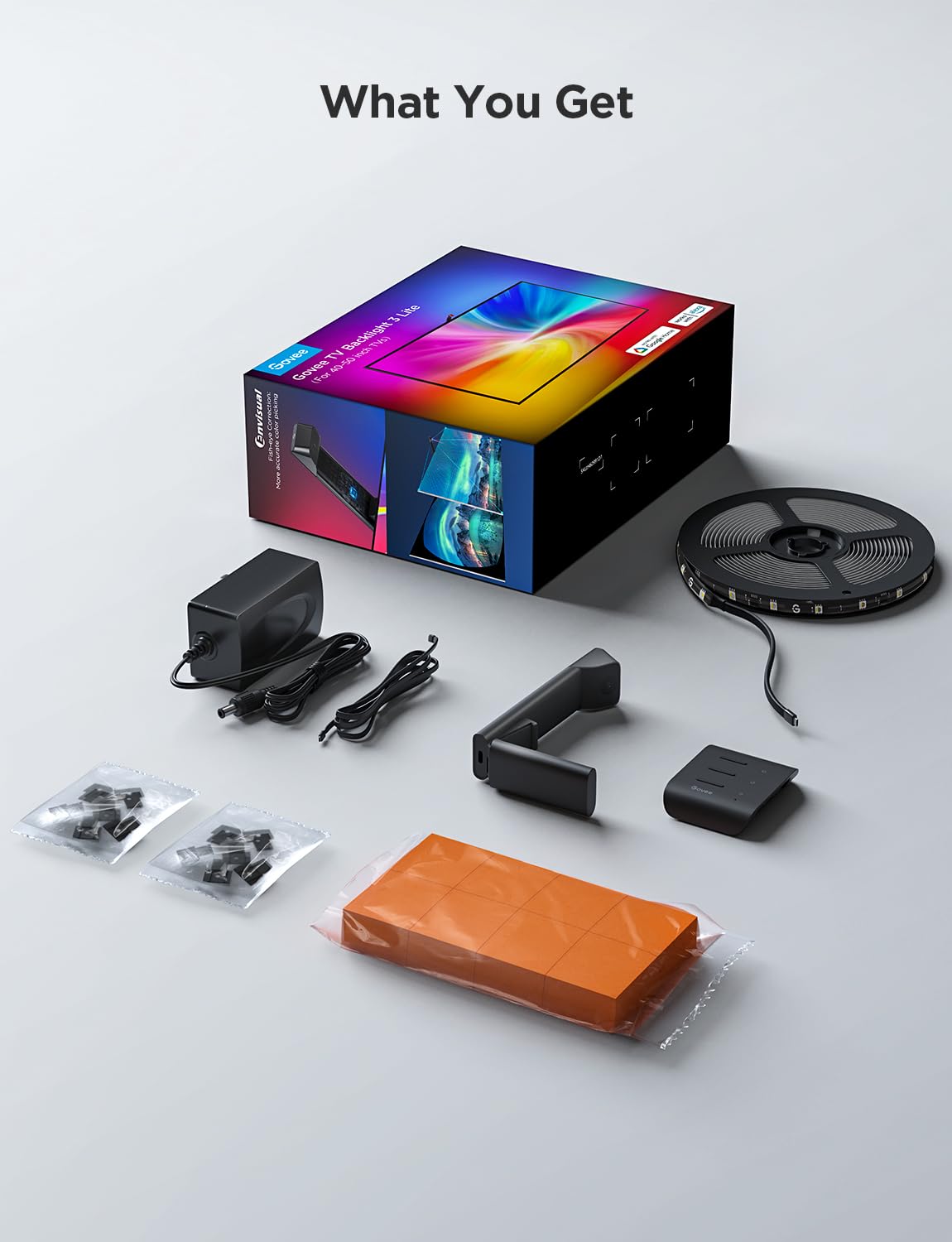 Govee TV Backlight 3 Lite with Fish-Eye Correction Function Sync to 55-65 Inch TVs, 3.6m RGBICW Wi-Fi TV LED Backlight with Camera, 4 Colours in 1 Lamp Bead, Voice and APP Control, Adapter