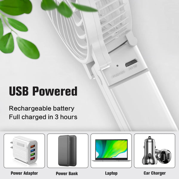 VersionTech Hand Held Fan,Portable Handheld USB Rechargeable Fans with 3 Speeds,Battery Operated Electric Powered Mini Foldable Desk Desktop Fans for Home Office Ceiling Travel Black