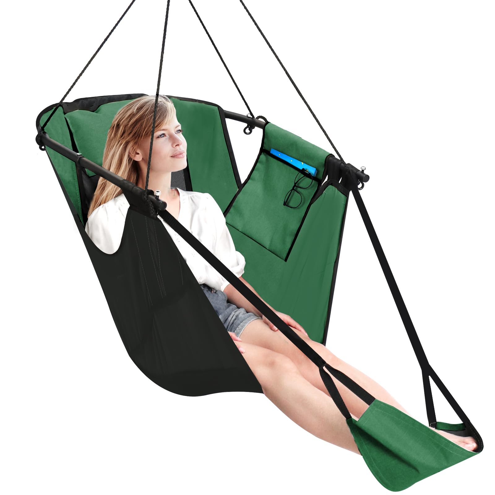 Chihee Hanging Chair with Footrest,U-Shaped Metal Frame Hammock Chair,Robust Oxford Fabric Teslin Swing Chair with Side Pocket Pillow Carabiner Strong