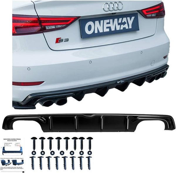 Oneway Rear Diffuser compatible with Audi S3 Sedan 8V 2013-2016 - Gloss black