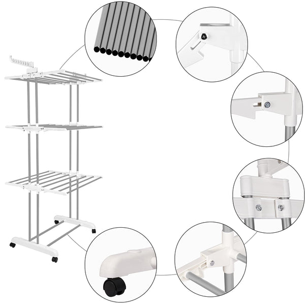 Innotic Clothes Drying Rack Foldable 4 Tier Clothes Airer Stainless Steel Portable Clothes Rail Laundry Dryer Hanger Rack with Wheels for Indoor