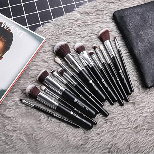 DUcare Makeup Brushes 15pcs Professional Cosmetic Brushes Foundation Powder Contour Blush Cosmetic Eye Brush Sets With Luxury Cosmetic Bag