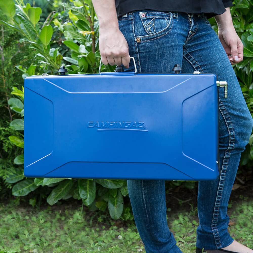 Campingaz Chef Folding Double Burner Stove and Grill, compact gas cooker for camping or festivals, Blue