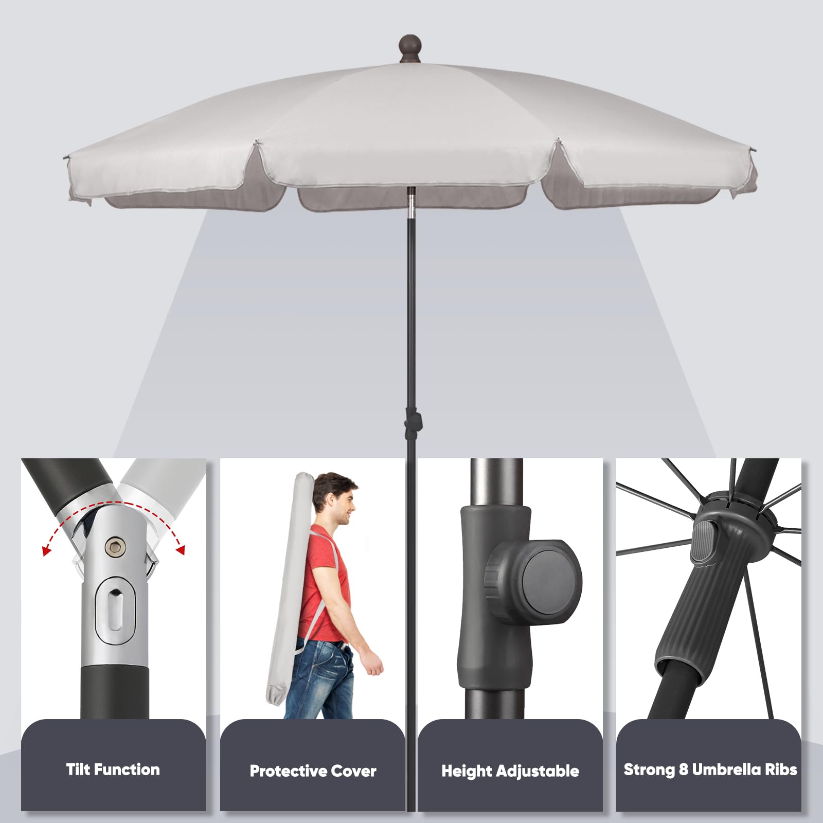 Sekey 2m Garden Parasol with Umbrella Cover - Adjustable and Portable Patio Umbrella for Beach, Garden, Pool, and Patio - UPF 50+ Sun Protection