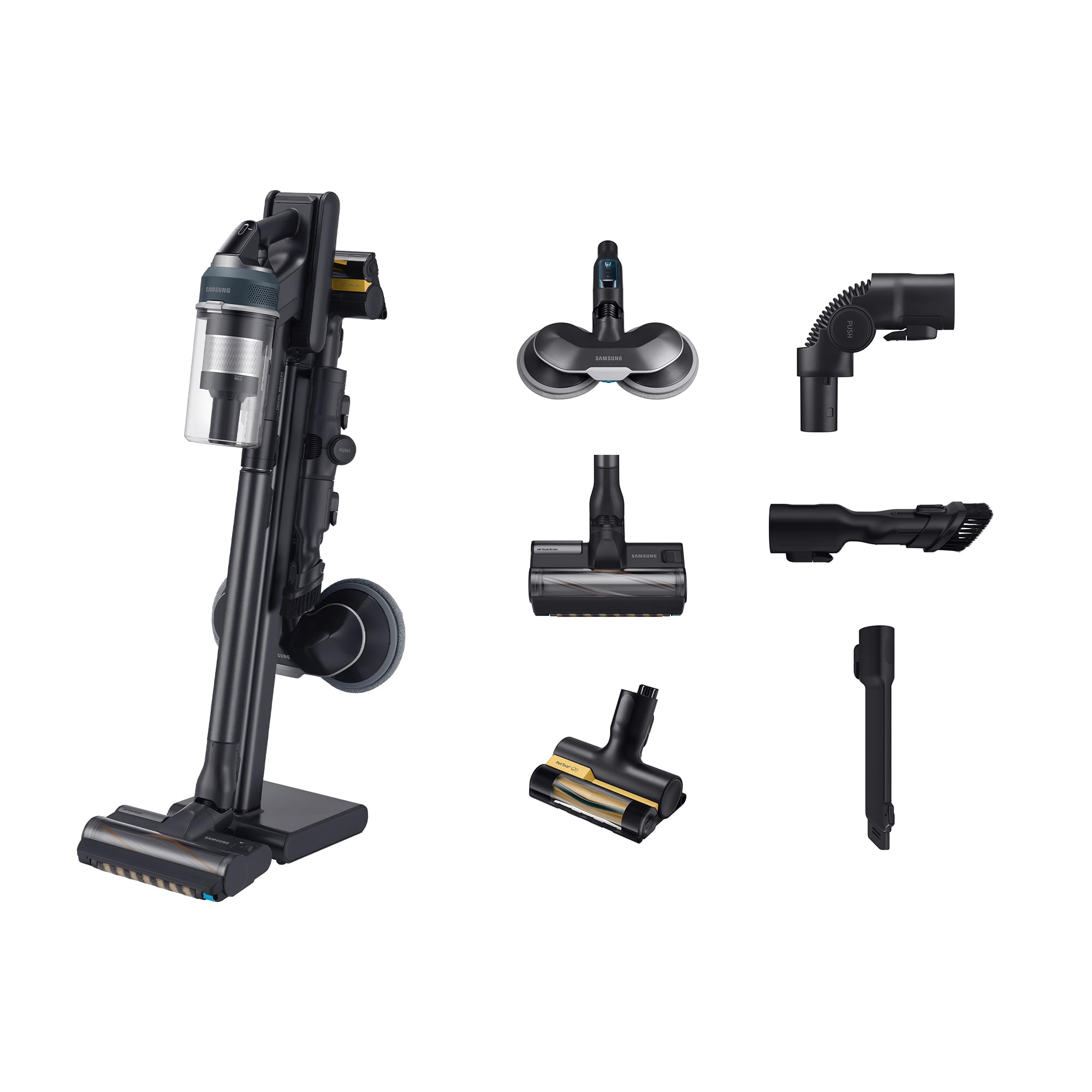 Samsung Jet 95 Pro 210W Cordless Stick Vacuum Cleaner with Pet Tool+ & spray spinning sweeper, Powerful cleaning, 60 mins Run time, Light weight design, VS20C9547TB/EU