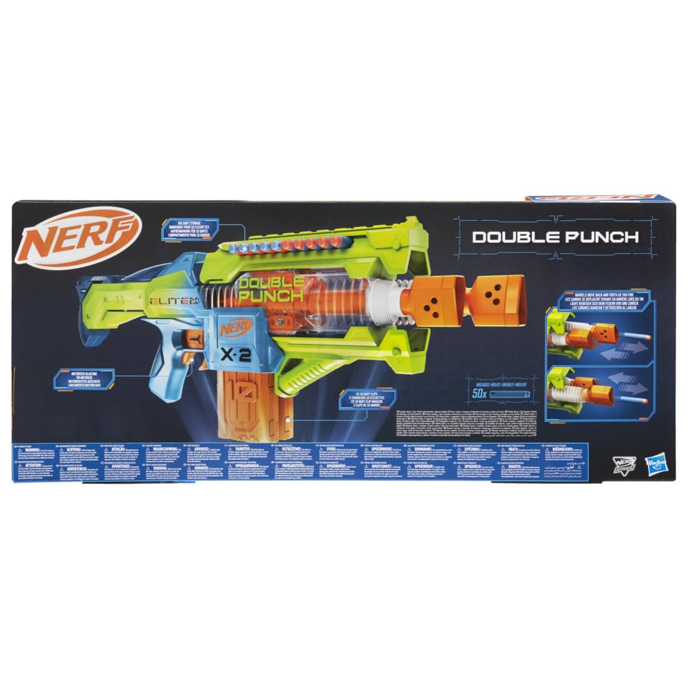 Nerf Elite 2.0 Double Punch Motorised Dart Blaster Toy For Kids | Rapid Alternating Barrels | with 50 Elite Foam Darts | Double Clip Blasting | Outdoor Games Gift Idea for 8+ Year Old Boys and Girls