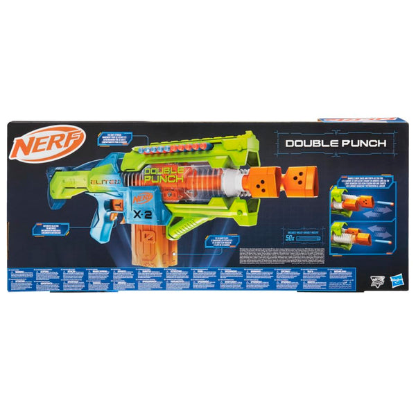 Nerf Elite 2.0 Double Punch Motorised Dart Blaster Toy For Kids | Rapid Alternating Barrels | with 50 Elite Foam Darts | Double Clip Blasting | Outdoor Games Gift Idea for 8+ Year Old Boys and Girls