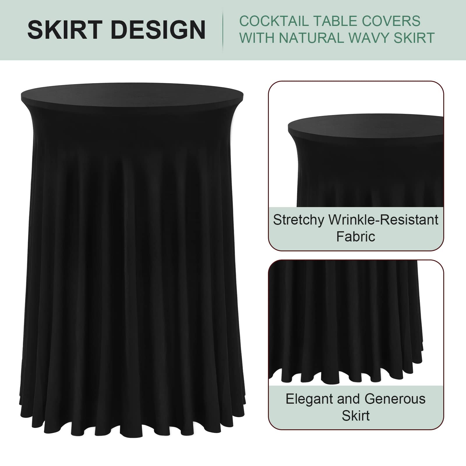 BDDC Cocktail Table Covers - 32"x 43" Cocktail Table Tablecloth with Natural Wavy Round Table Skirt Fitted High Top Table for Bar Wedding Party