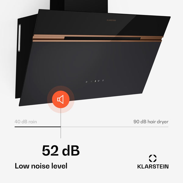 Klarstein Alina 90 Angled Cooker Hood - 600m³/h Air Flow, Touch Panel, LED Backlighting, Quiet 63dB, Energy Class A, 90cm Extractor Hood, Black