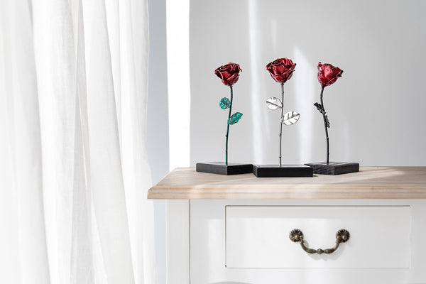 Forging Art Bcn Hand Forged Eternal Wrought Iron Rose with Base - Gift for Valentine's Day, Mother's Day, 6th Year Wedding Anniversary (Red/Silver)