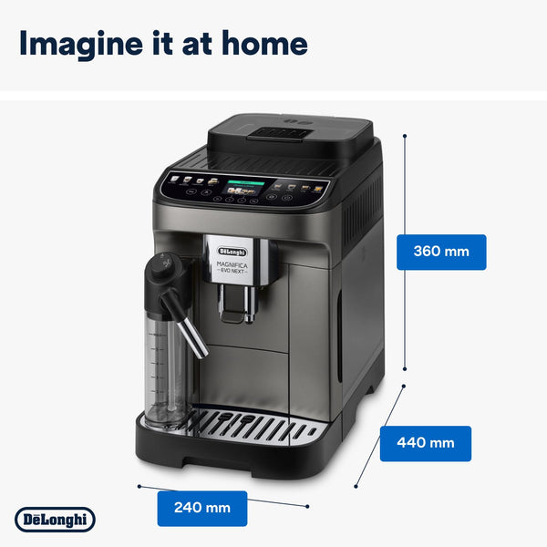 De'Longhi Magnifica Evo Next ECAM312.80.TB, Automatic Coffee Machine With Automatic Milk Frother, Bean To Cup Coffee and Cappuccino Machine with Intuitive Touch Display, Black/Titanium