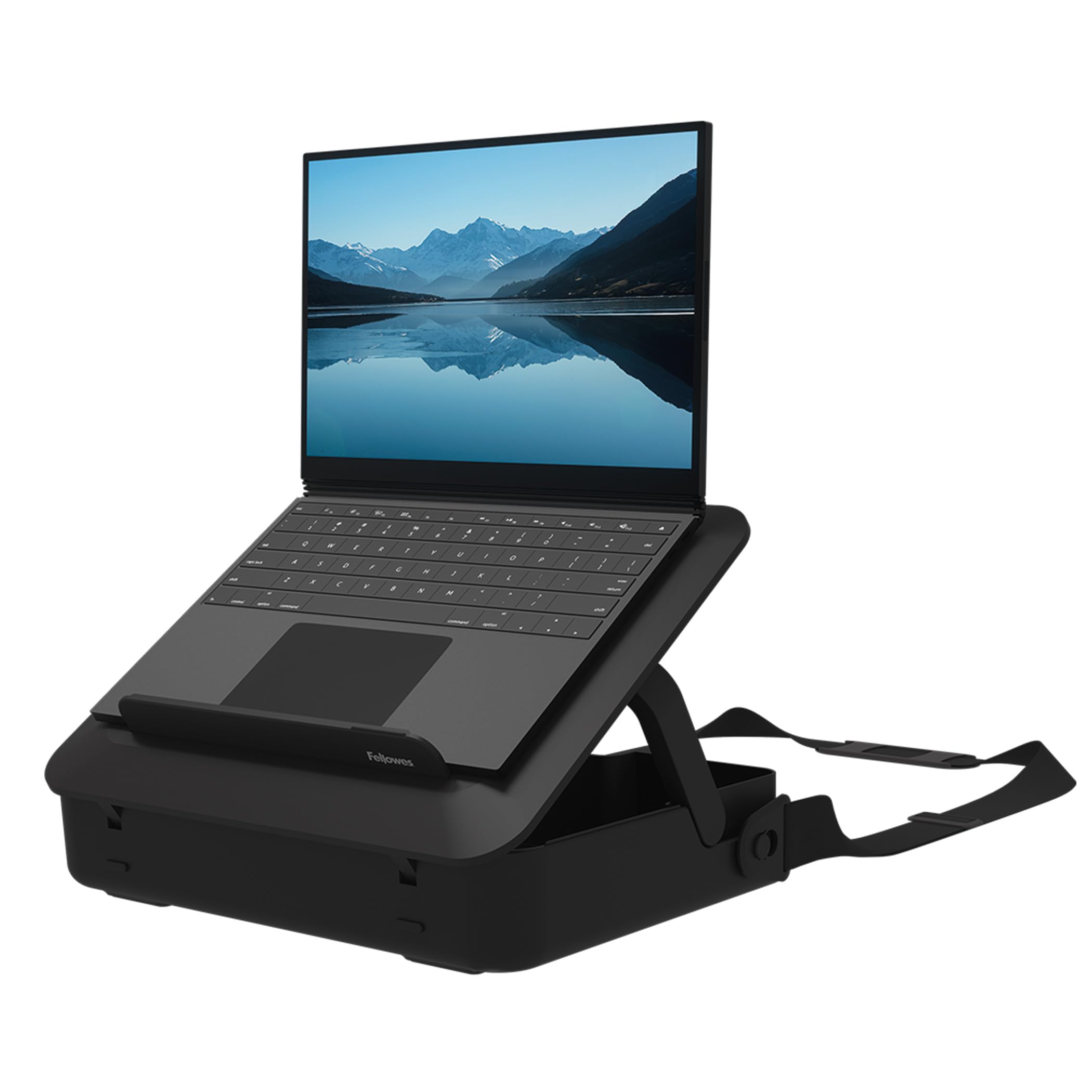 Fellowes Portable Laptop Stand Carry Case - Breyta 2-in-1 Design with 5 Height Adjustments - Ideal for Hybrid Work - 100% Recyclable - Black