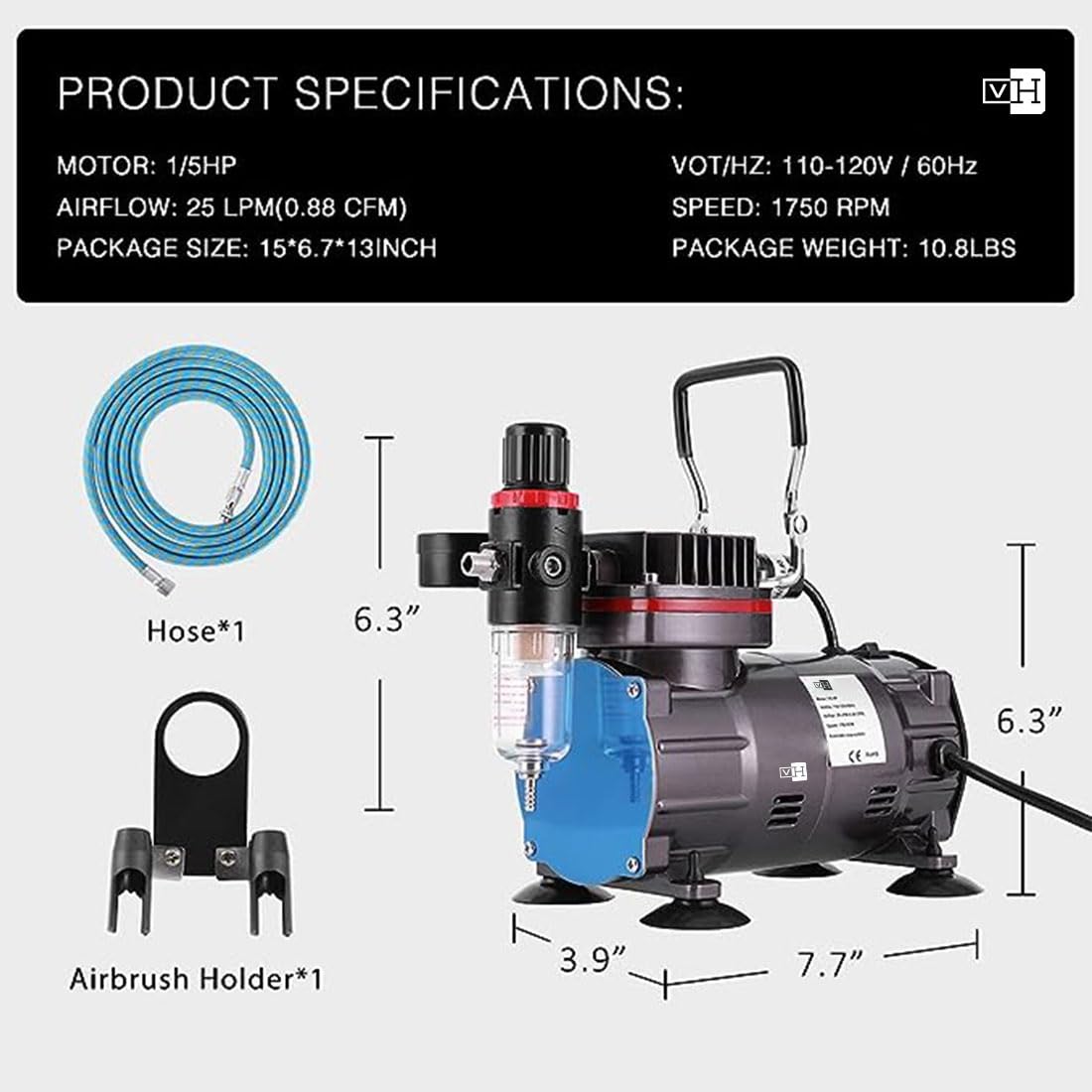 VIVOHOME Professional Airbrushing Paint System with 1/5 HP Air Compressor and 3 Paint Sprayers for Tattoo Makeup Shoes Cake Decoration Blue