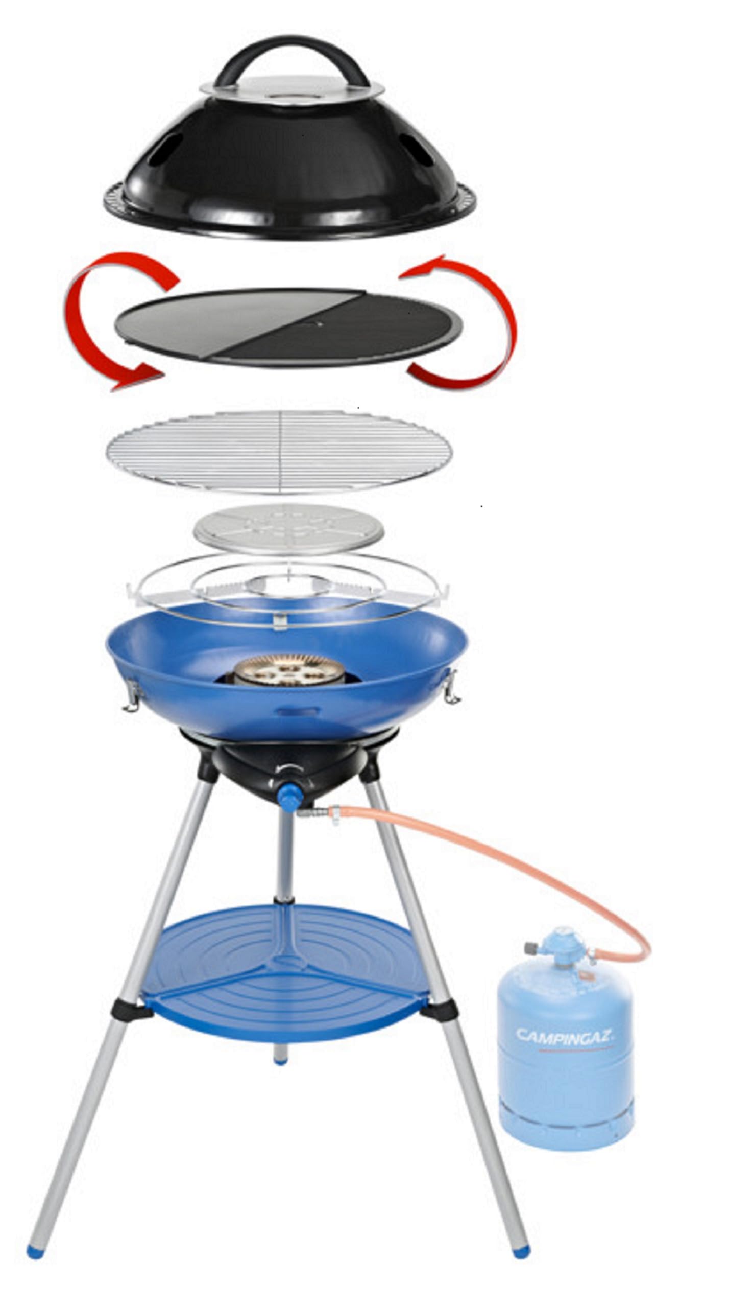 Campingaz Party Grill 400 CV, Camping Stove and Grill, All-in-One Portable Camping BBQ, with Griddle, Grid and Pan Support, Lid Doubles as Wok, Blue
