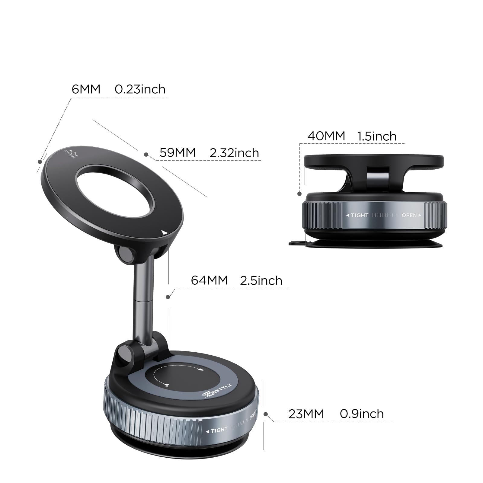 MSXTTLY Vacuum Magnetic Phone Holder for Car, 2025 Vmag-S1, Suction Phone Mount 360° Rotatable, Foldable & Adjustable, for iPhone 16 Pro MAX 15 14 13 12 & Android, Black