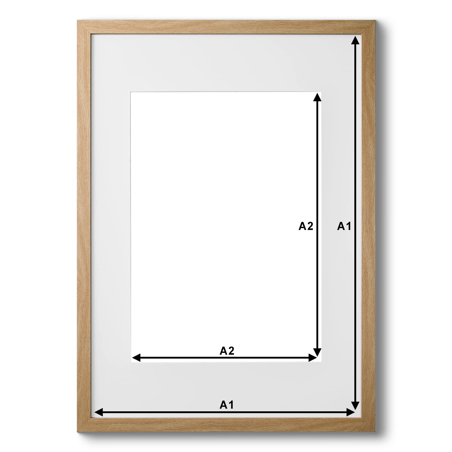 Fabian Clarke London A1 Modern Oak Wooden Picture Photo Frame with White A2 Mount to Hang Portrait or Landscape