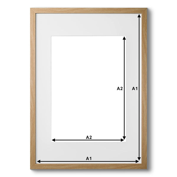 Fabian Clarke London A1 Modern Oak Wooden Picture Photo Frame with White A2 Mount to Hang Portrait or Landscape