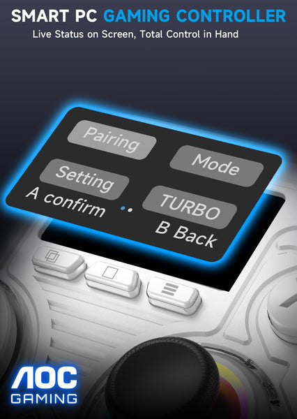 AOC Wireless Gaming Controller for PC/Switch/iOS/Android/PS4, Interactive Screen, Hall Effect Stick & Dual-Mode Trigger, RGB Lighting, Customizable Buttons, Bluetooth/2.4G/Wired (White)