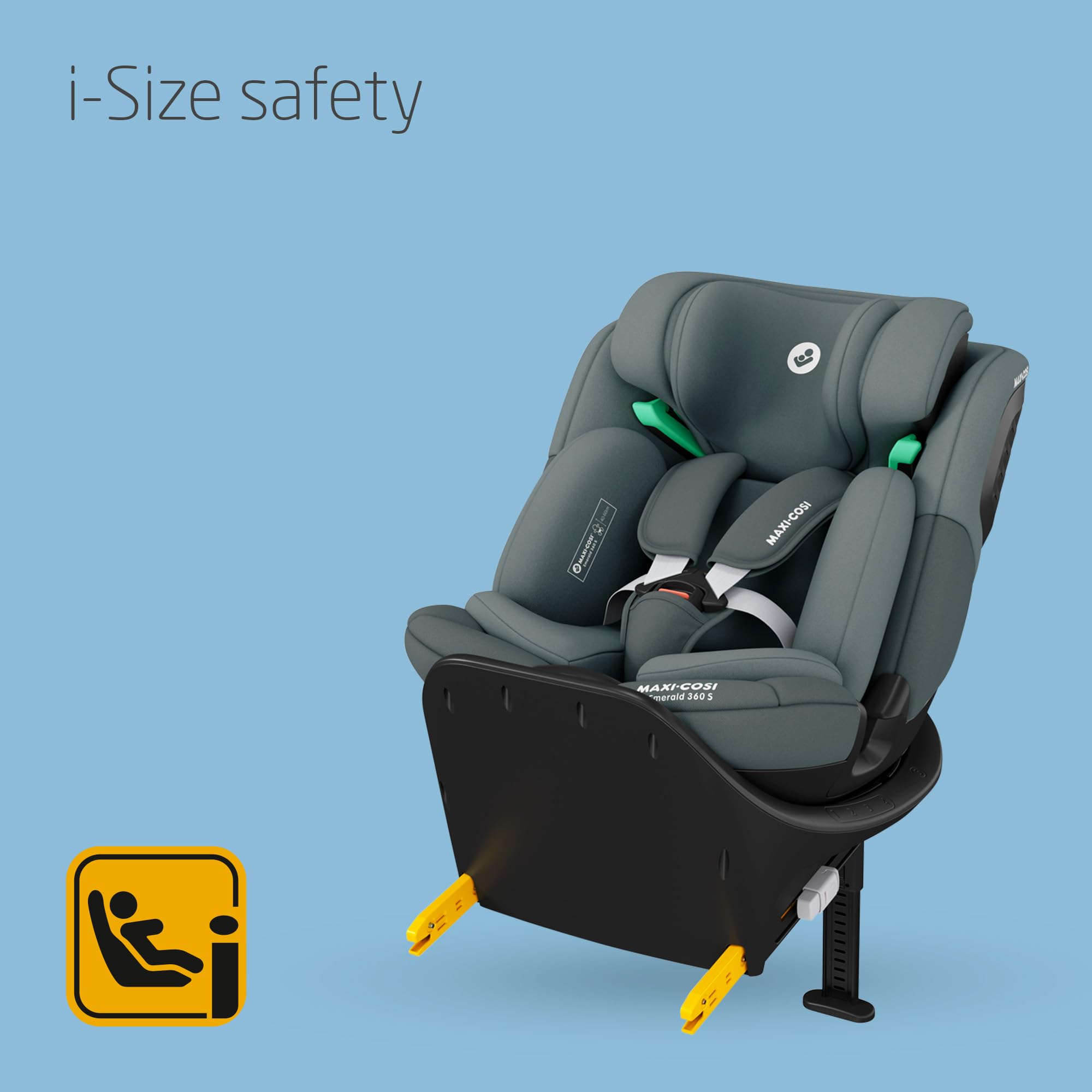 Maxi-Cosi Emerald S i-Size, 360 Swivel Car Seat, 0-12 Years 40-150cm, Multi-Age Baby Car Seat, Isofix 0-36 kg car seat, Rearfacing, 4 Recline Positions, G-Cell Side Impact Protection, Tonal Graphite