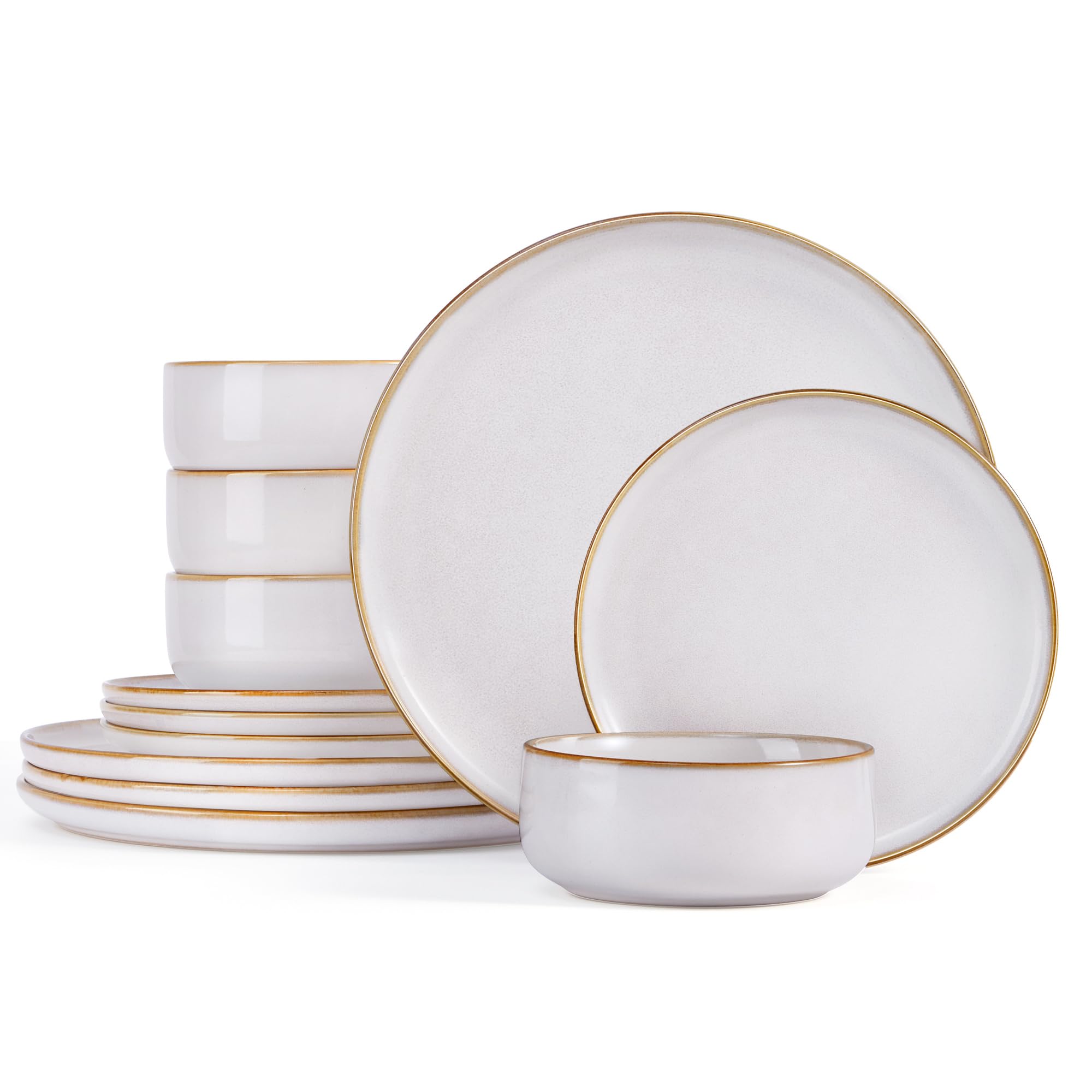 Homikit 12 Piece Dinner Set, Reactive Glaze Kitchen Dinnerware Sets for 4, Elegant Stoneware Included Plates and Bowls, Non-Scratch & Sturdy,