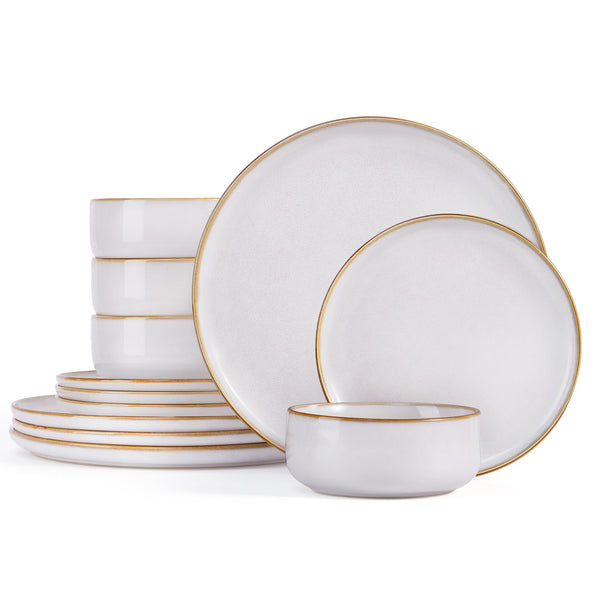 Homikit 12 Piece Dinner Set, Reactive Glaze Kitchen Dinnerware Sets for 4, Elegant Stoneware Included Plates and Bowls, Non-Scratch & Sturdy,