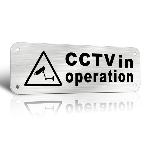 TAKULA Pre-drilled CCTV Sign - 15 * 15cm Aluminium Brushed Metal Sign - 24 HR Outdoor Waterproof, UV Resistant, Durable | Pack of 1
