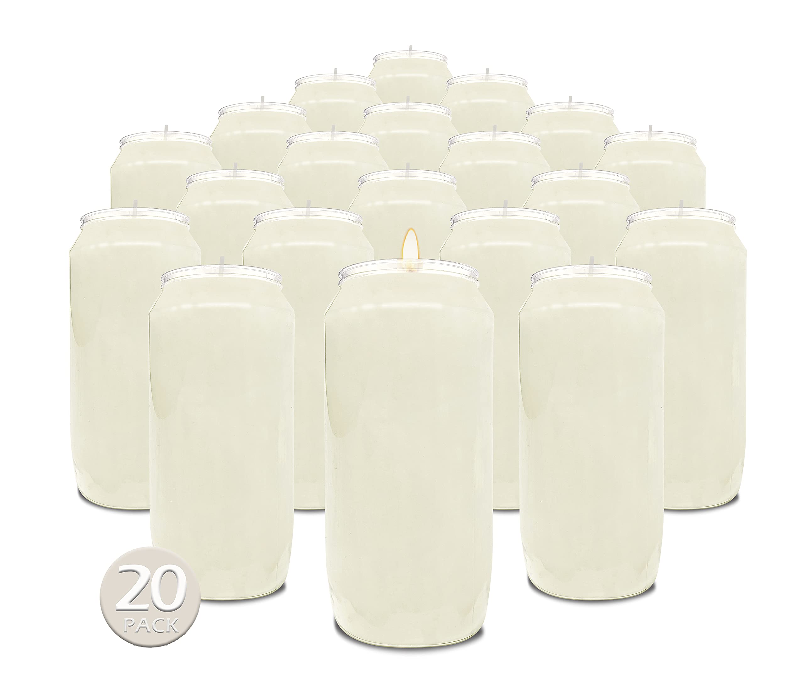 Hyoola 7 Day White Memorial Candles - 20 Pack Grave Candles for Religious, Memory, Vigil and Emergency Use - 100% Vegetable Oil Wax in Plastic Jar